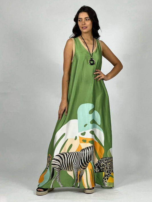 Vestido Satín Estampado Animales