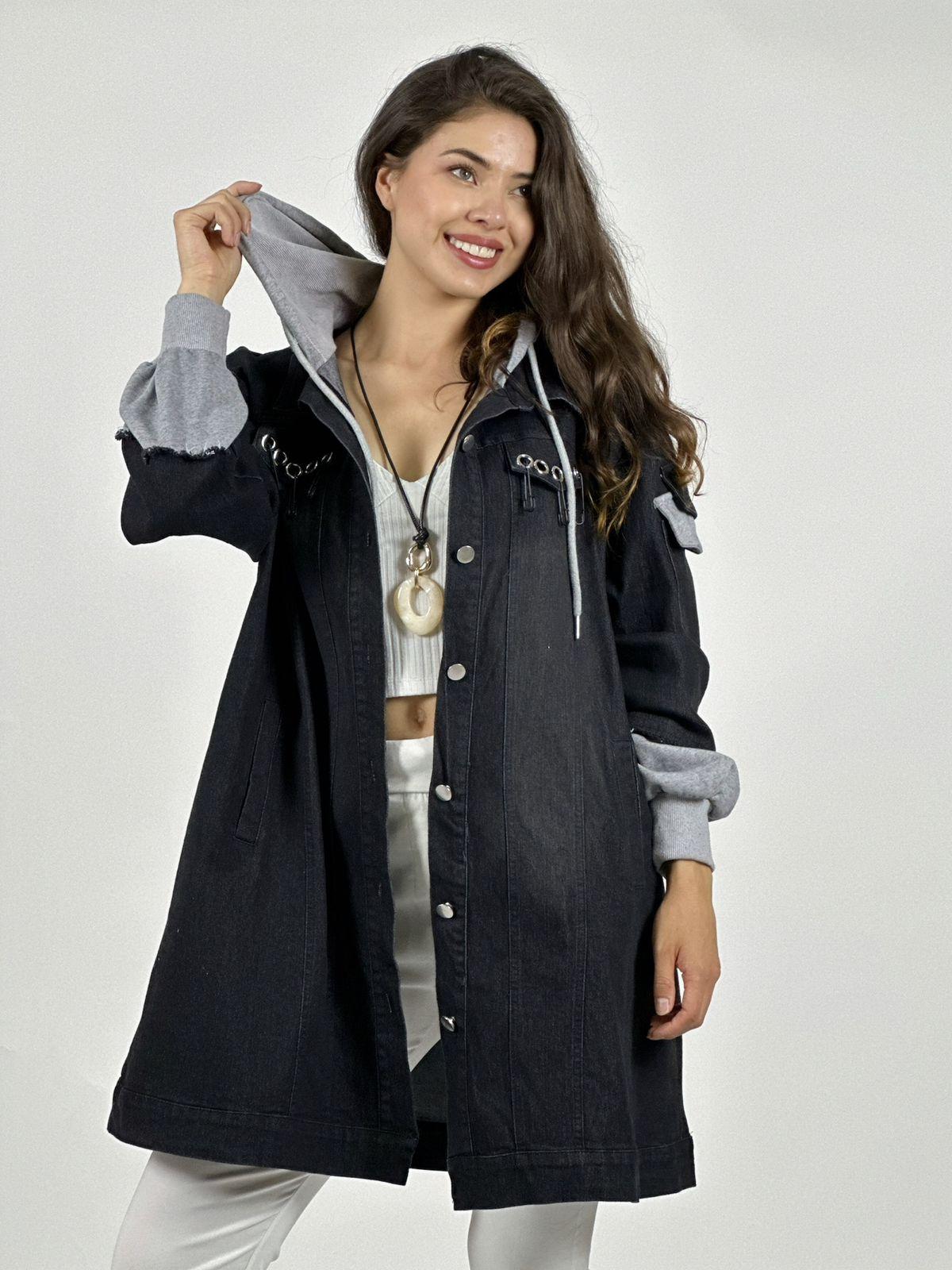 Chaqueta Mezclilla Larga Con Capucha