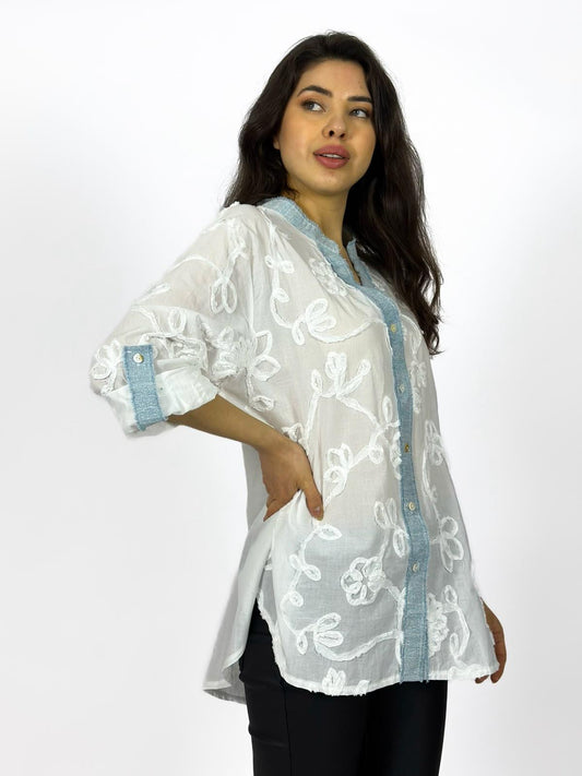 Blusa Viscosa Bordado Flores