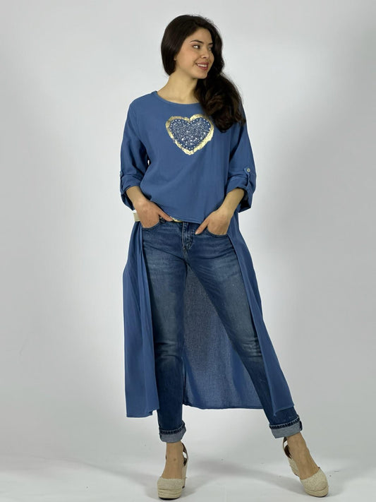Blusa Lino Con Cola Corazón Brillante