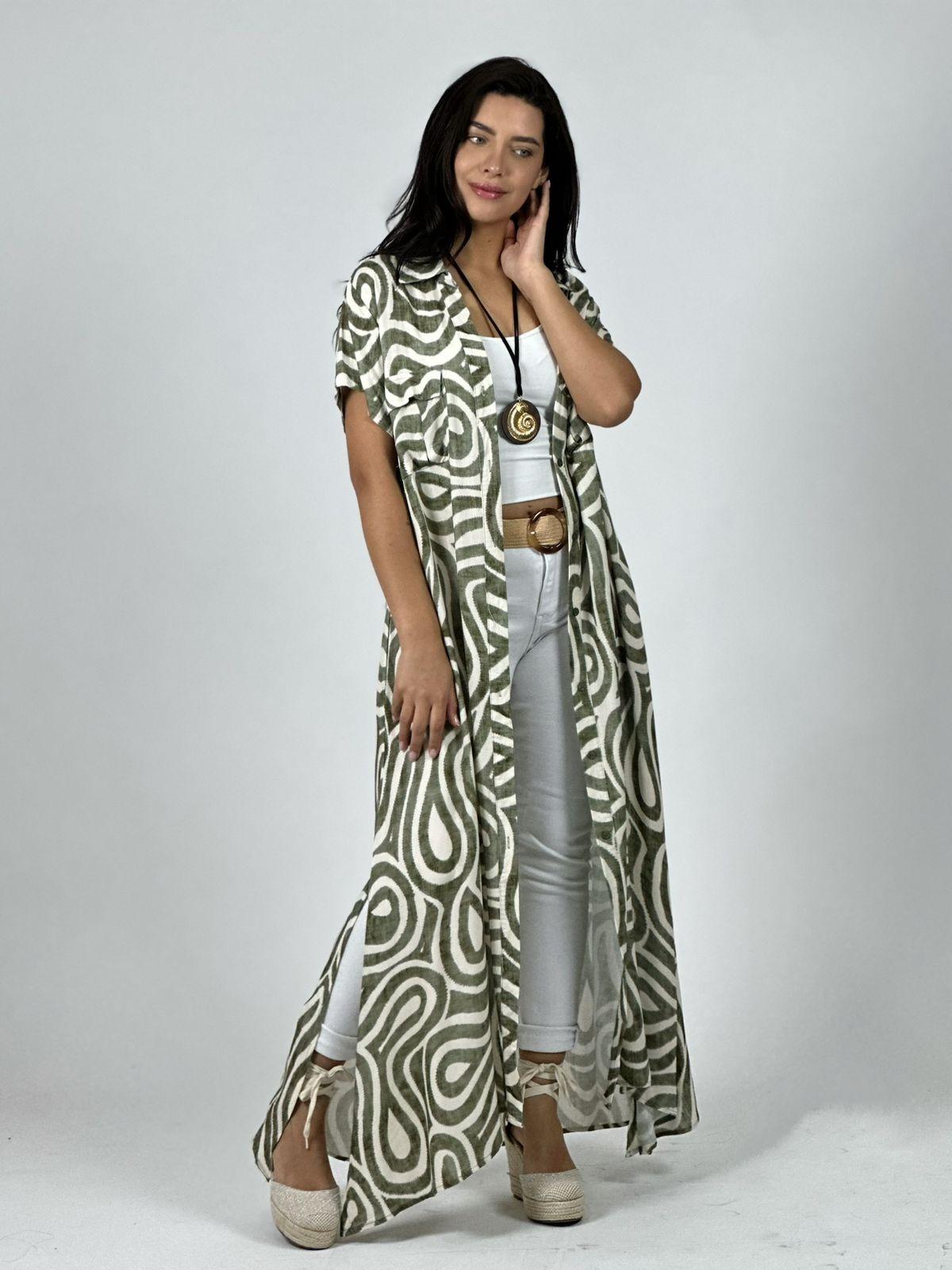 Vestido Viscosa Abotonado Estampado Ondas