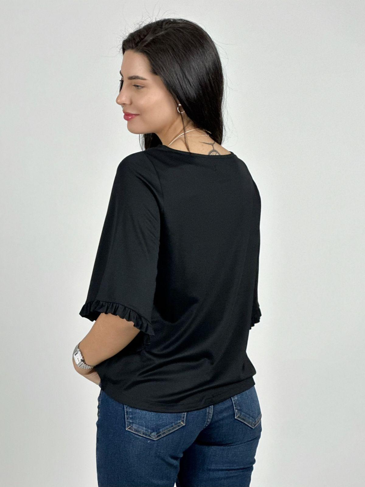 Blusa Viscosa Mangas Farolaos con Collar