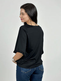 Blusa Viscosa Mangas Farolaos con Collar