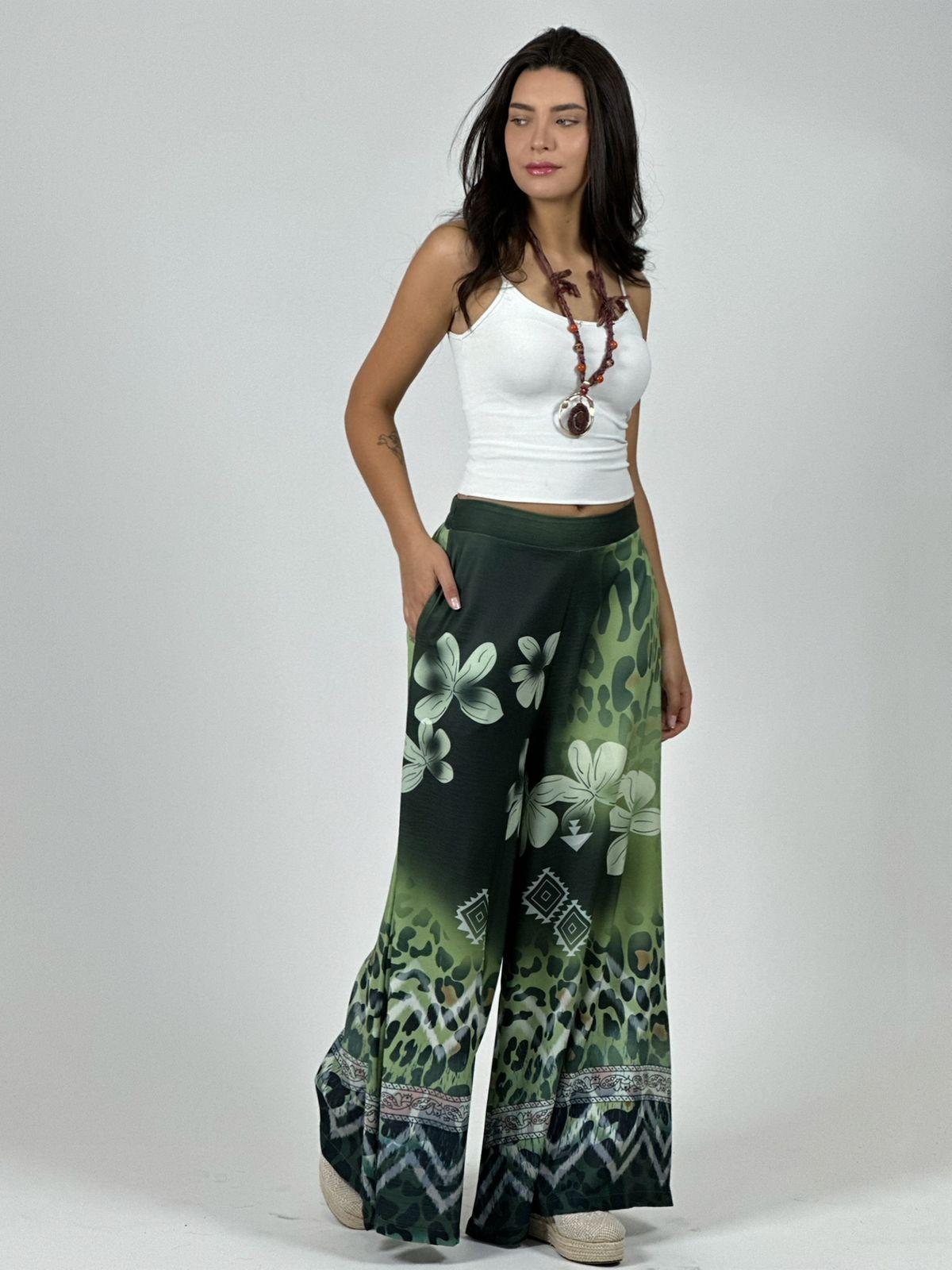 Palazzo Satin Boho Chic Print con Flores