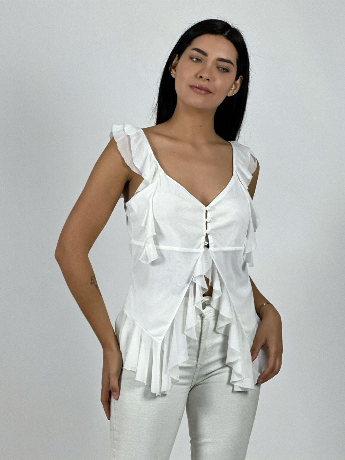 Polera Boho Abotonada con Vuelos