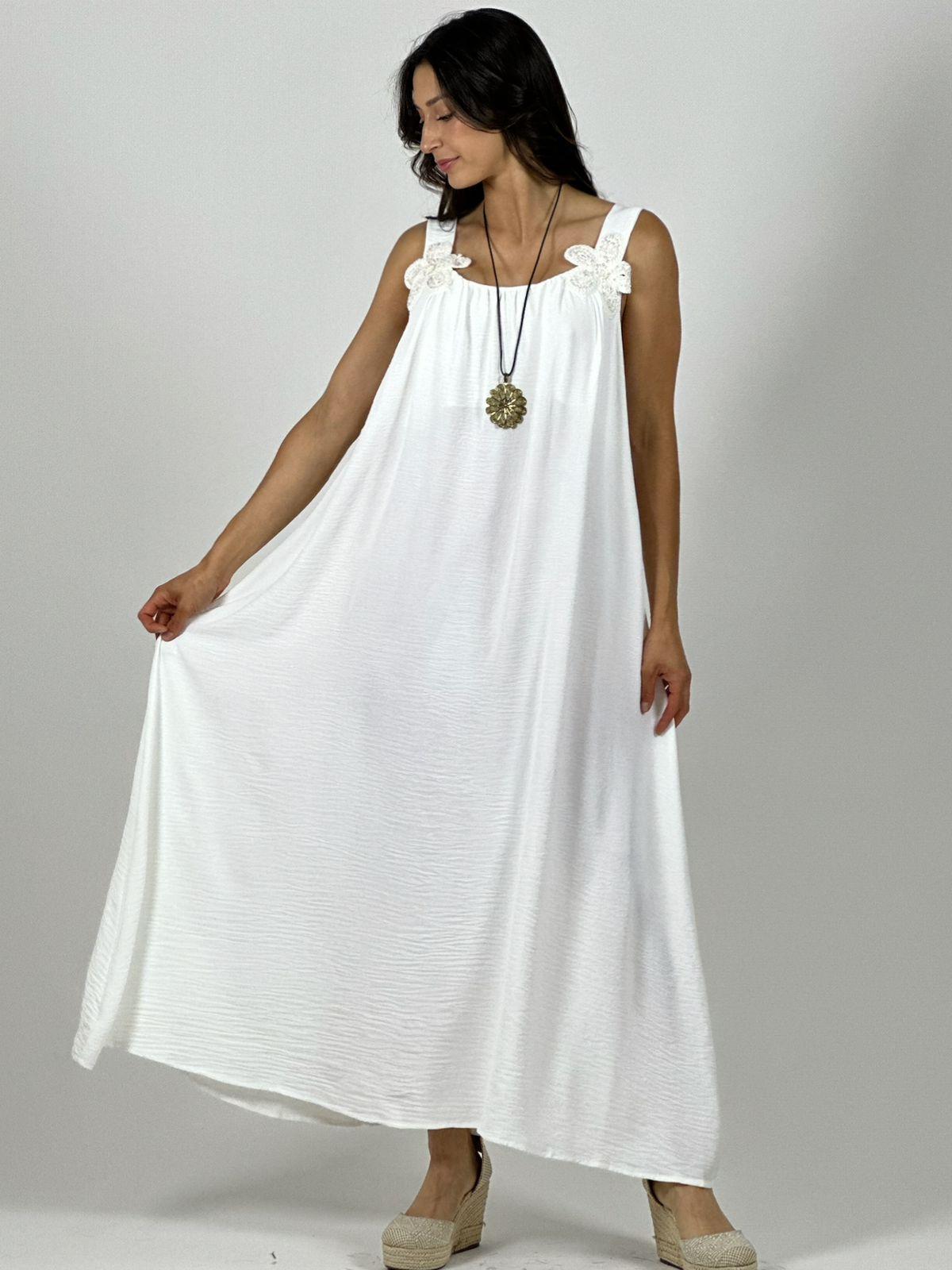 Vestido Crepé Tirantes Con Flores Brillantes