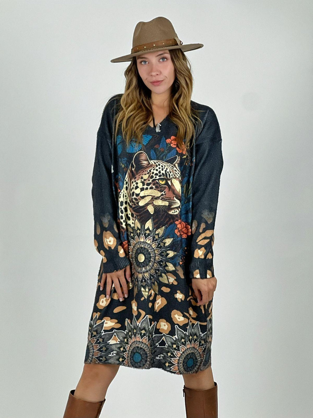 Vestido Lanilla Animal Print con Mariposas