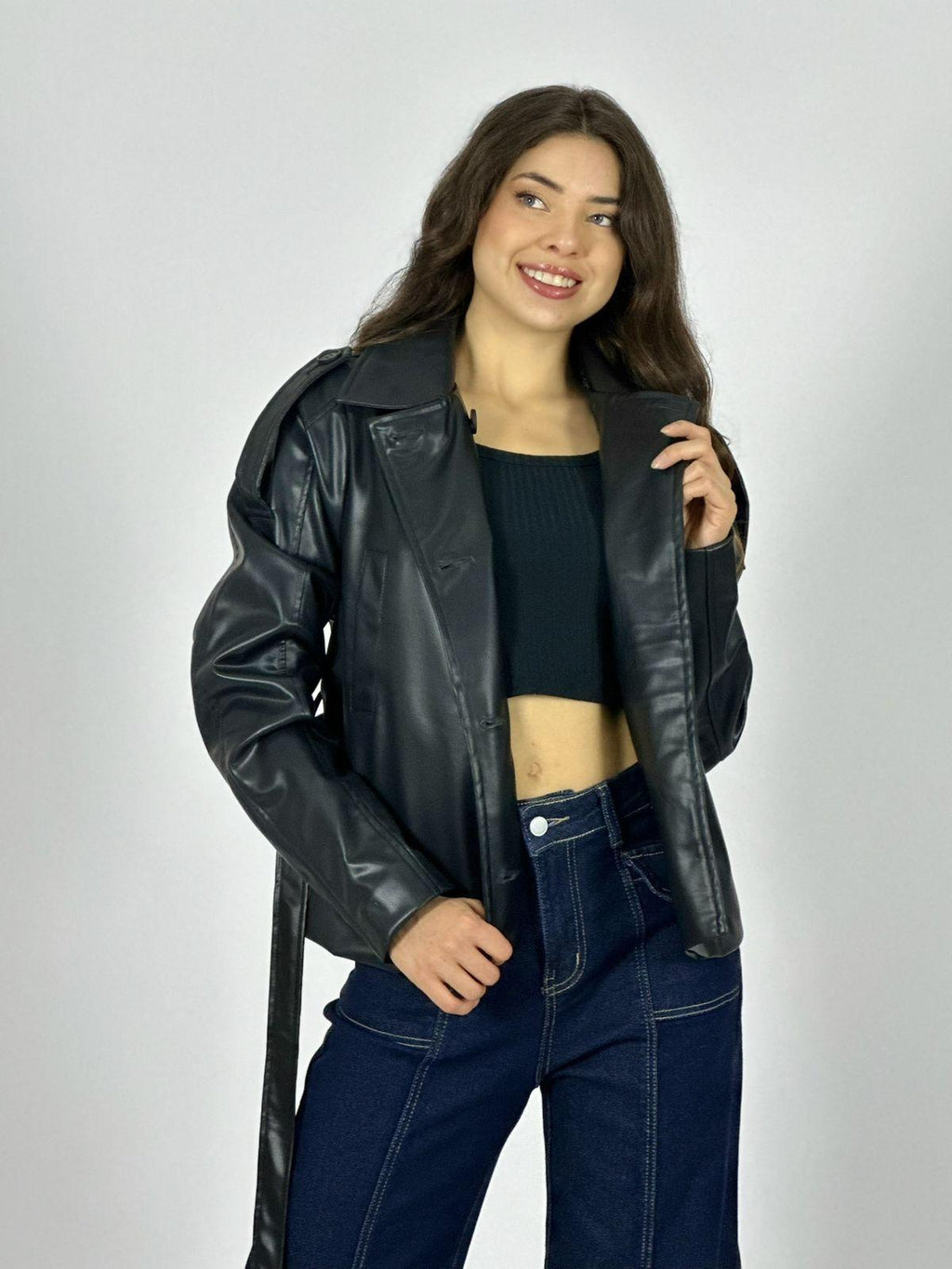Chaqueta Ecocuero con Cinturón