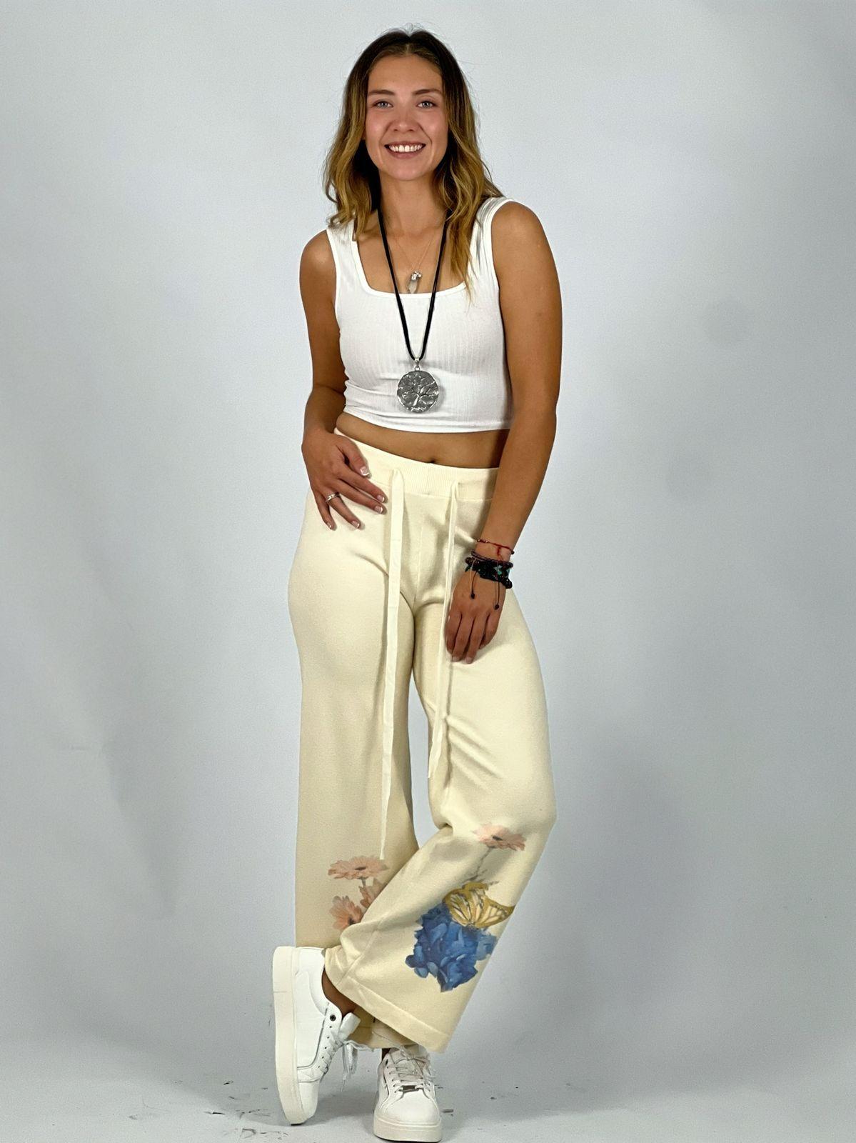 Palazzo Spandex Estampado Flores y Mariposa