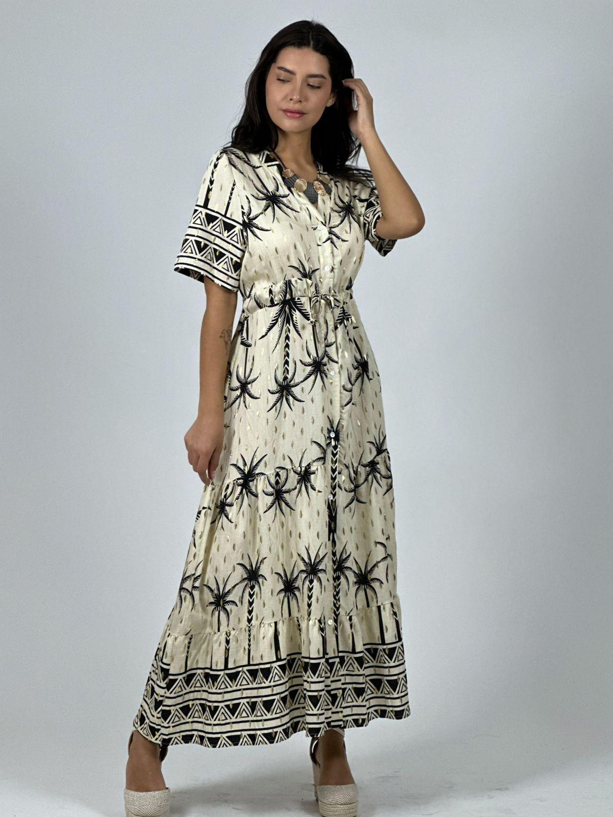 Vestido Abotonado Diseño Palmeras