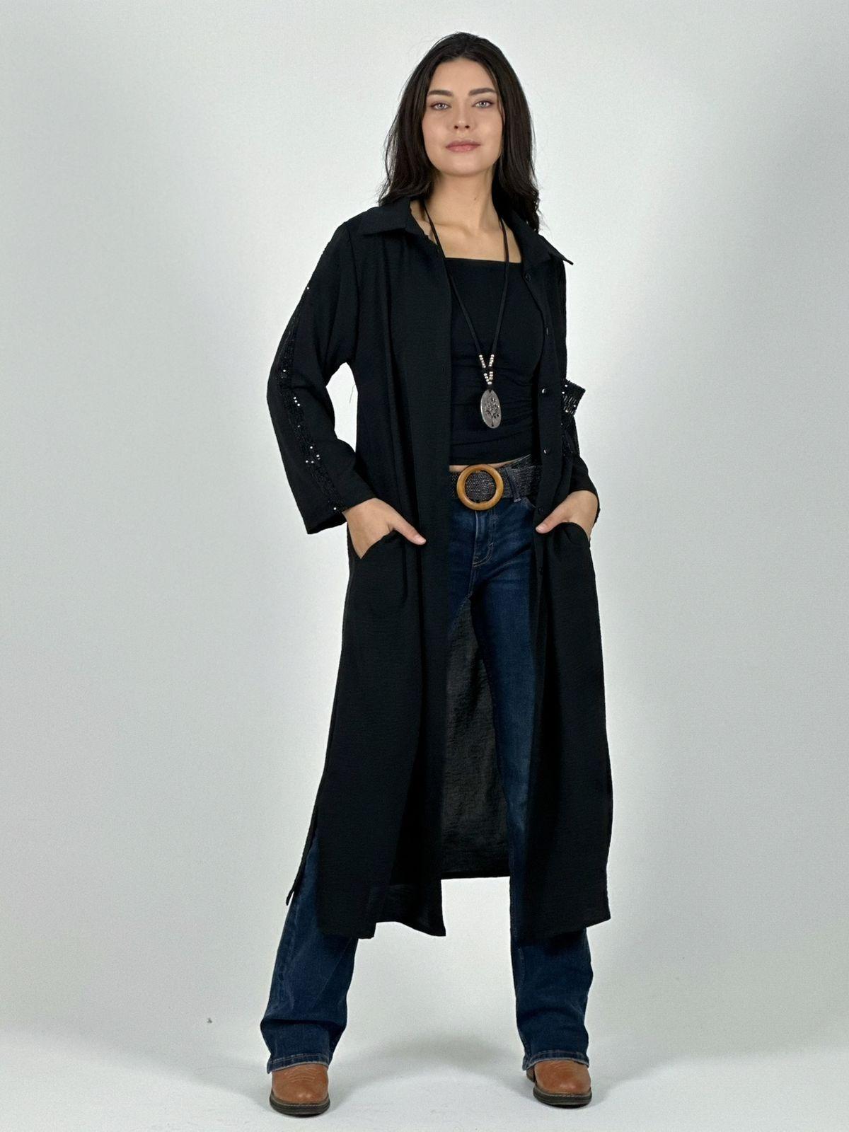 Blusón Camisero Tela Cey Con Detalles Brillantes