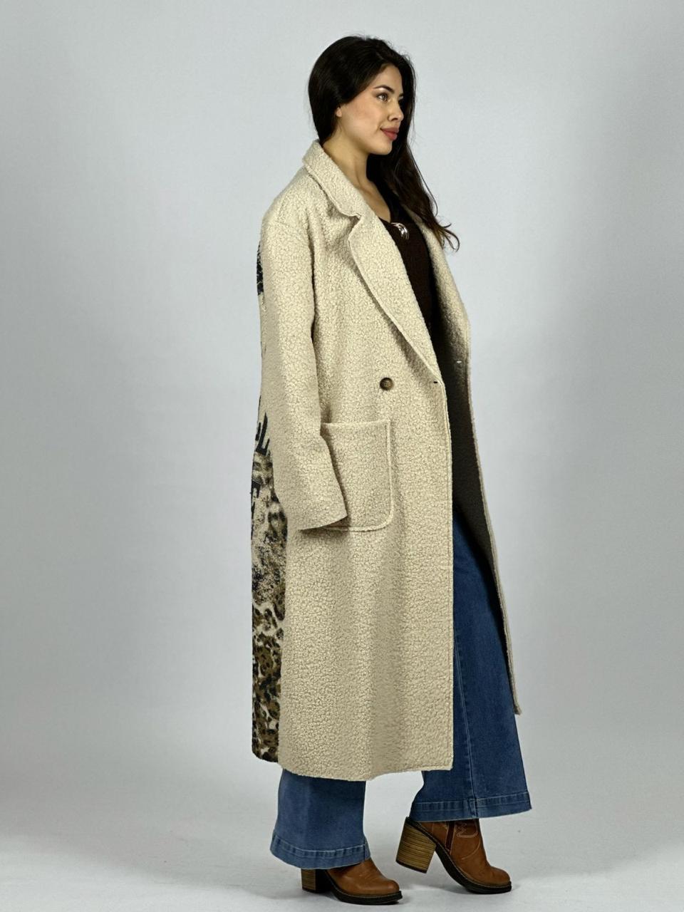 Abrigo Lana Italiano Largo Dorso Mickey Print