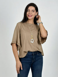 Blusa Viscosa Mangas Farolaos con Collar