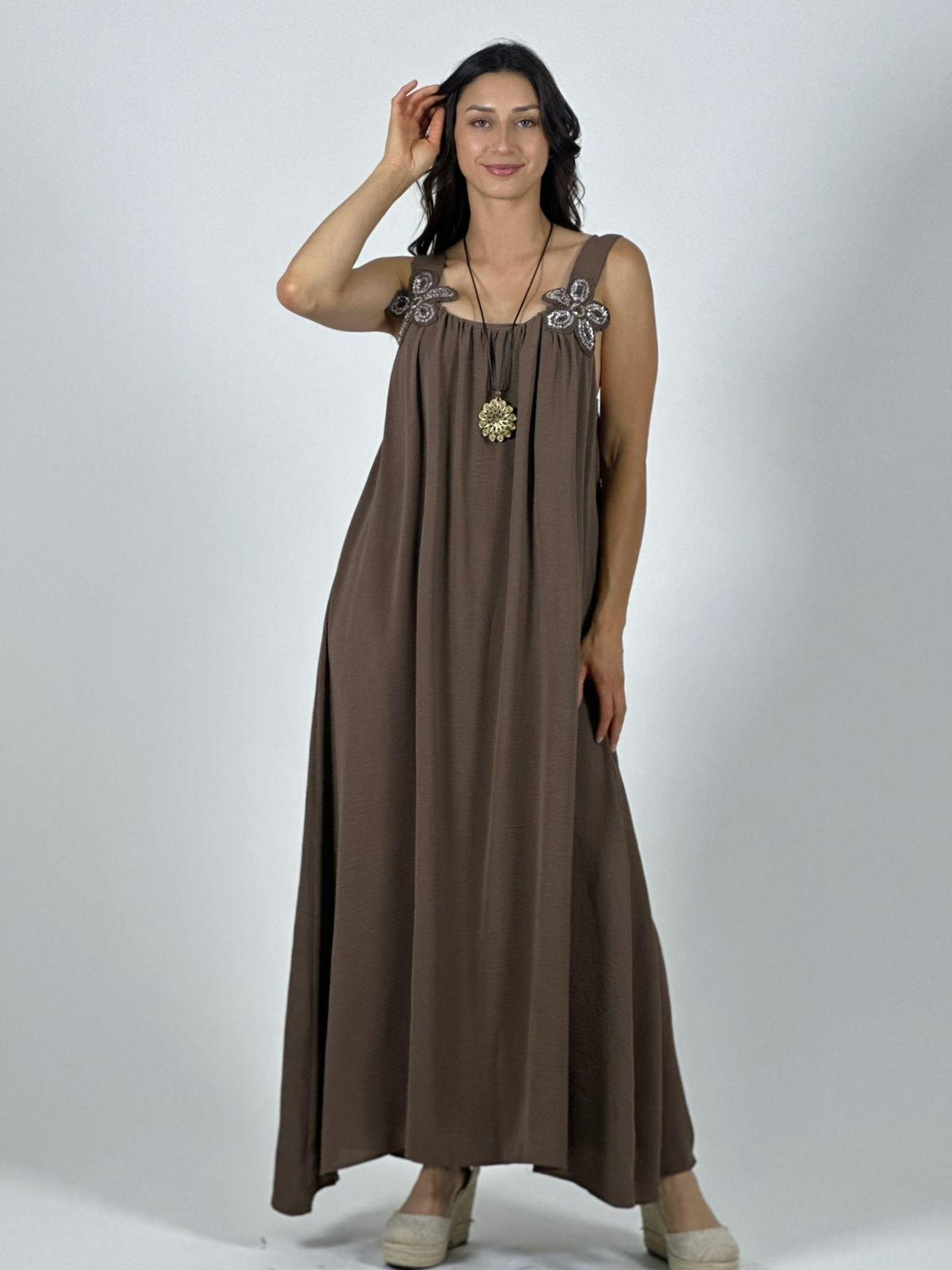 Vestido Crepé Tirantes Con Flores Brillantes