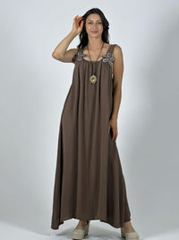 Vestido Crepé Tirantes Con Flores Brillantes