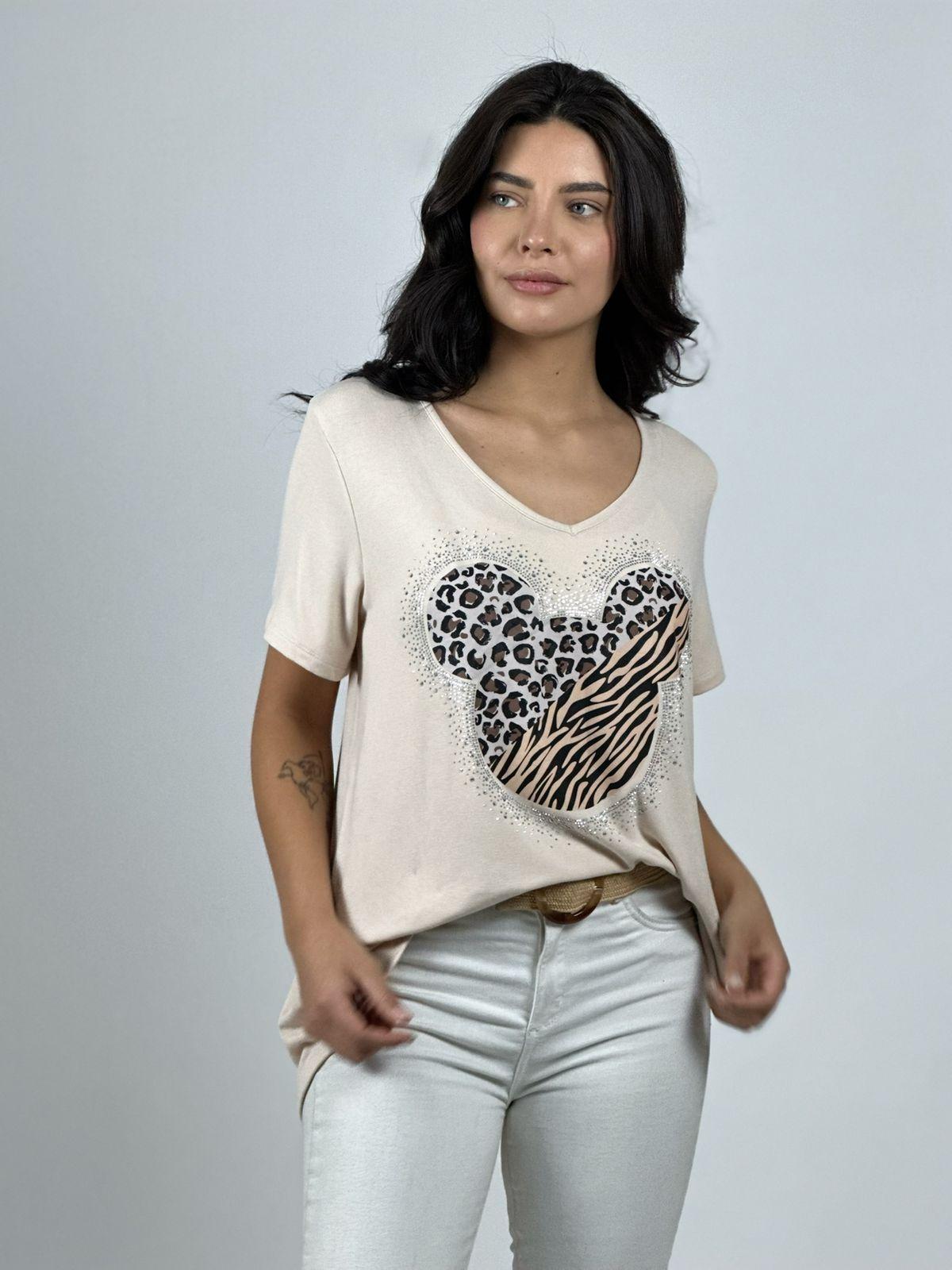 Polera Algodón Mickey Con Brillos