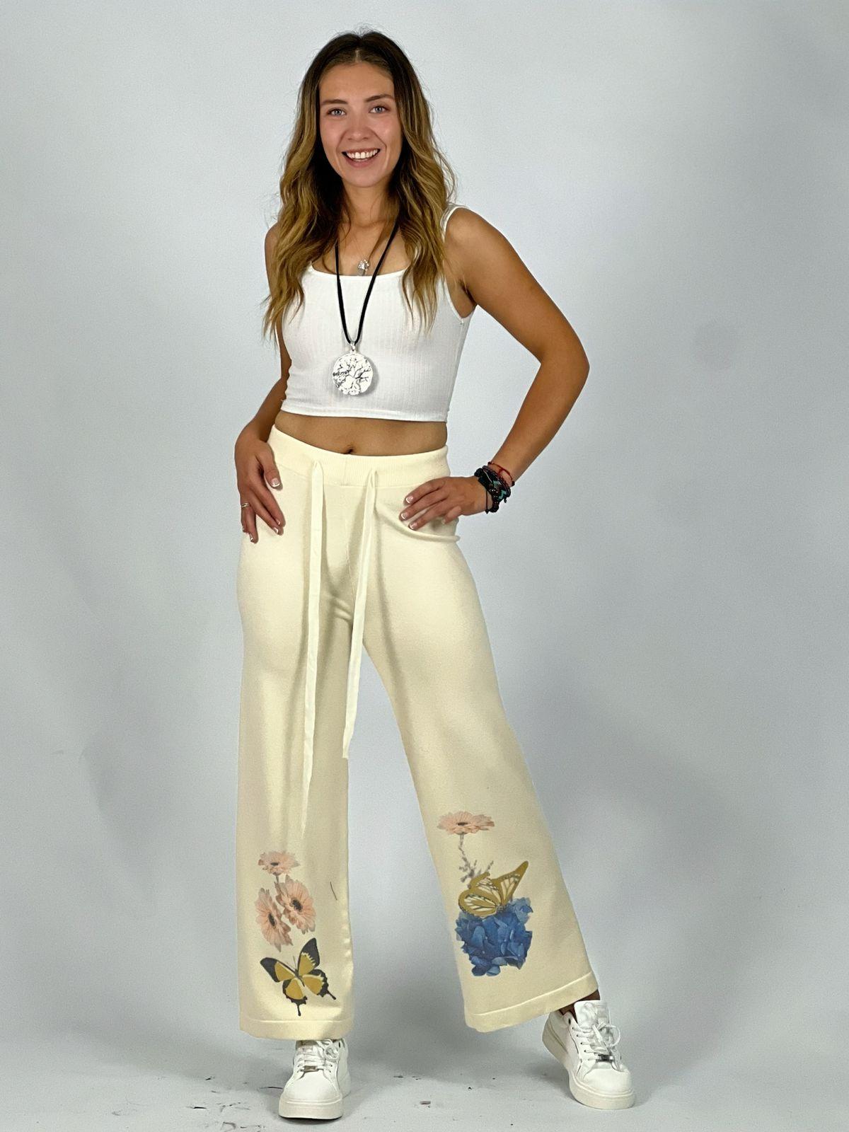 Palazzo Spandex Estampado Flores y Mariposa