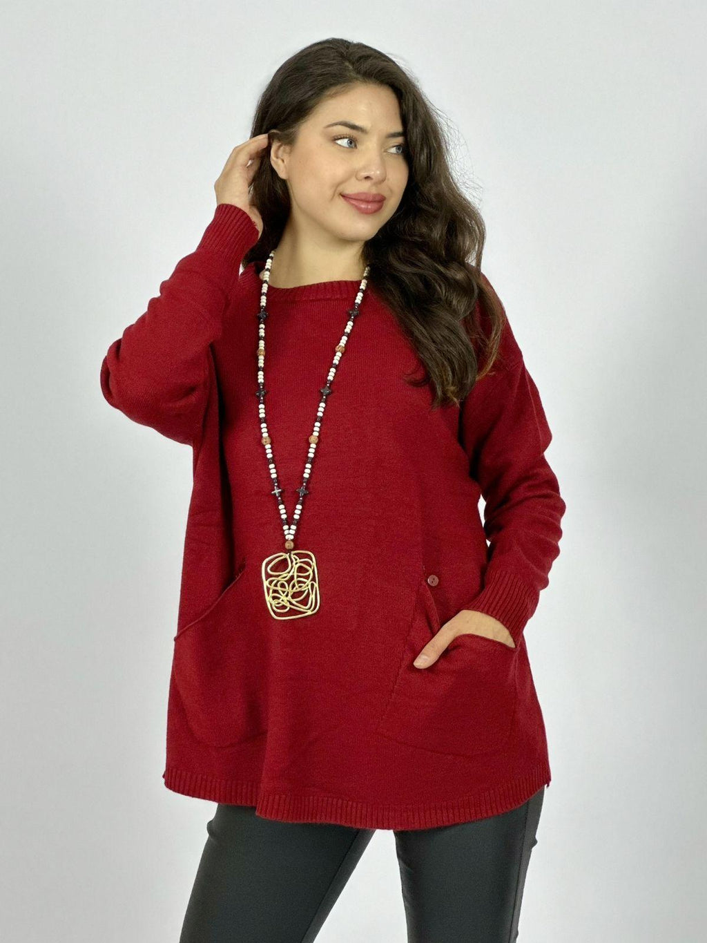 Sweater Spandex Bolsillos Holgado con Botones