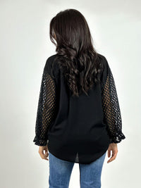 Polera Mangas Tejidas y Flor con Brillos