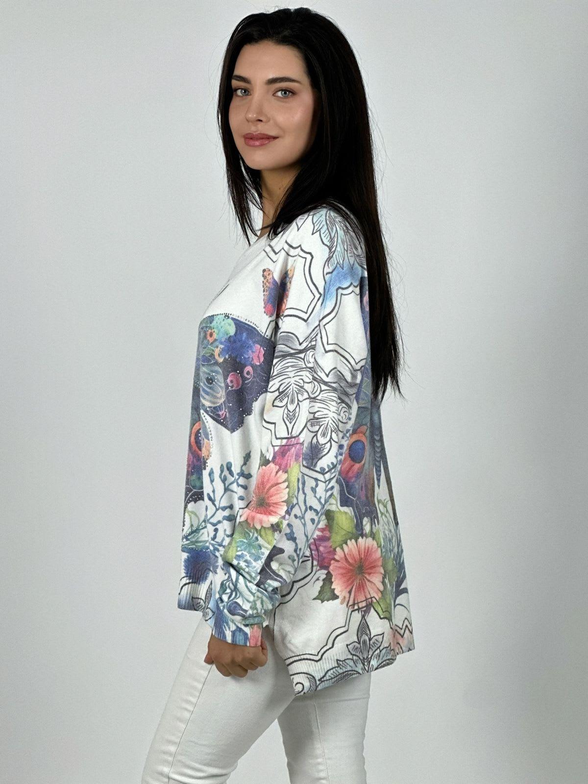 Sweater Spandex Mariposa Brillante con Flores