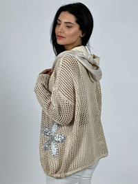 Polerón Hilo con Cierre Flores Brillantes