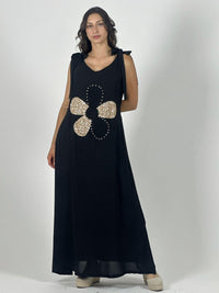 Vestido Lino Flor Brillos