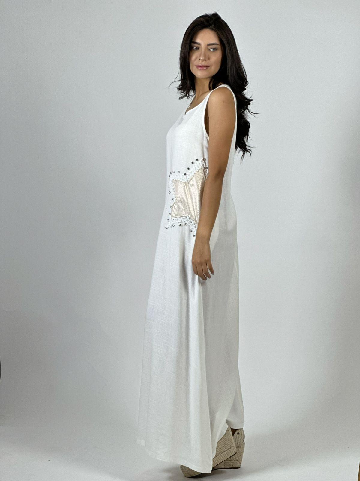 Vestido Lino Estrellas Tejidas con Brillos