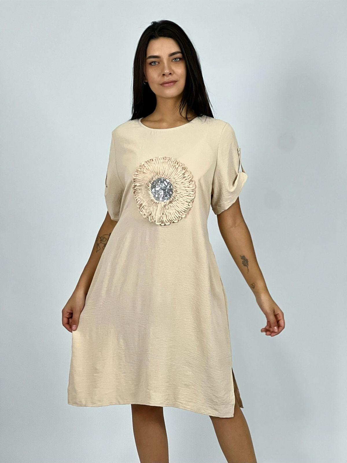 Vestido Crepe Holgado Circulo con Brillo