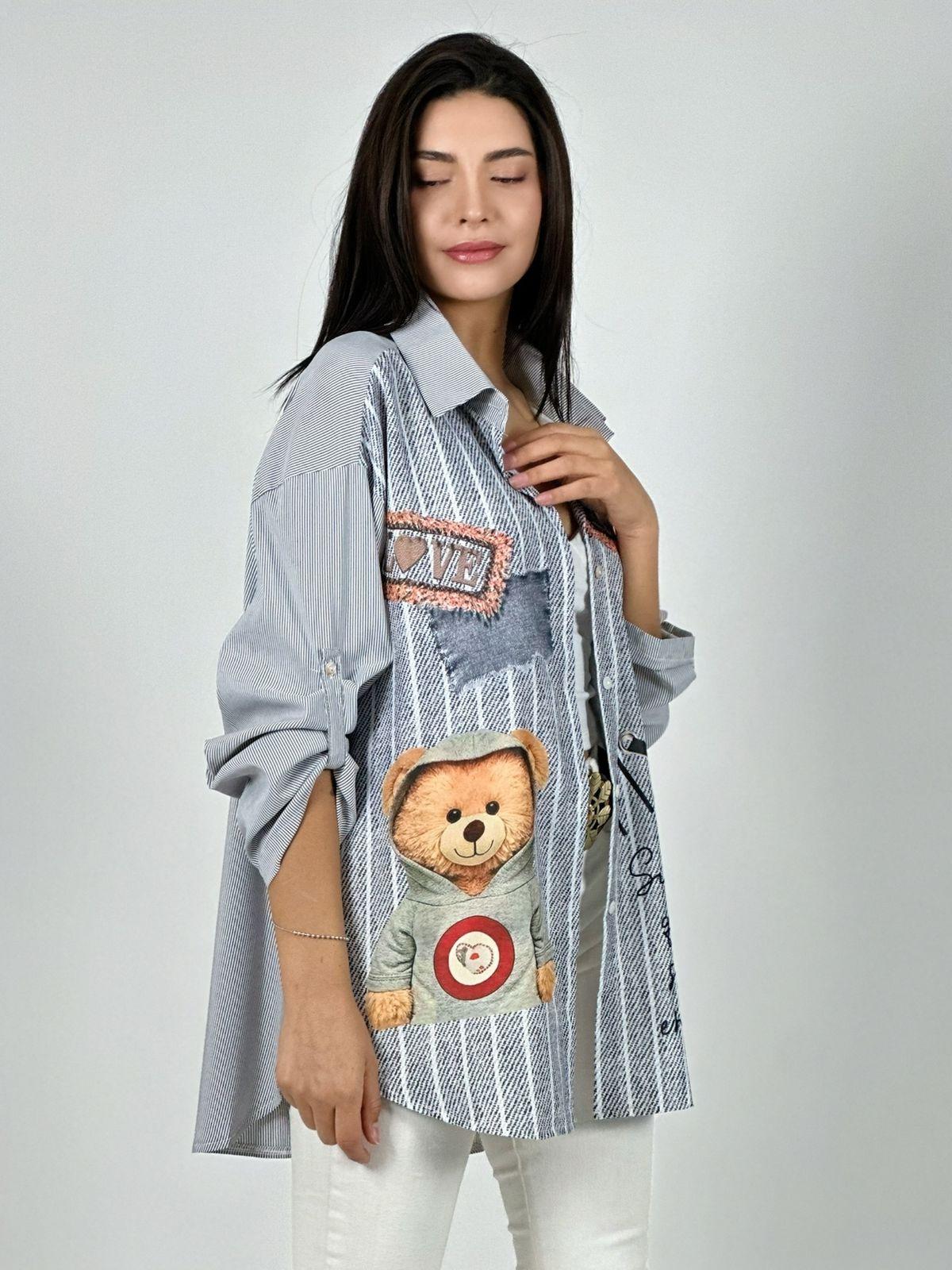 Blusa Lino Estampado Mezclilla Diseño Osito