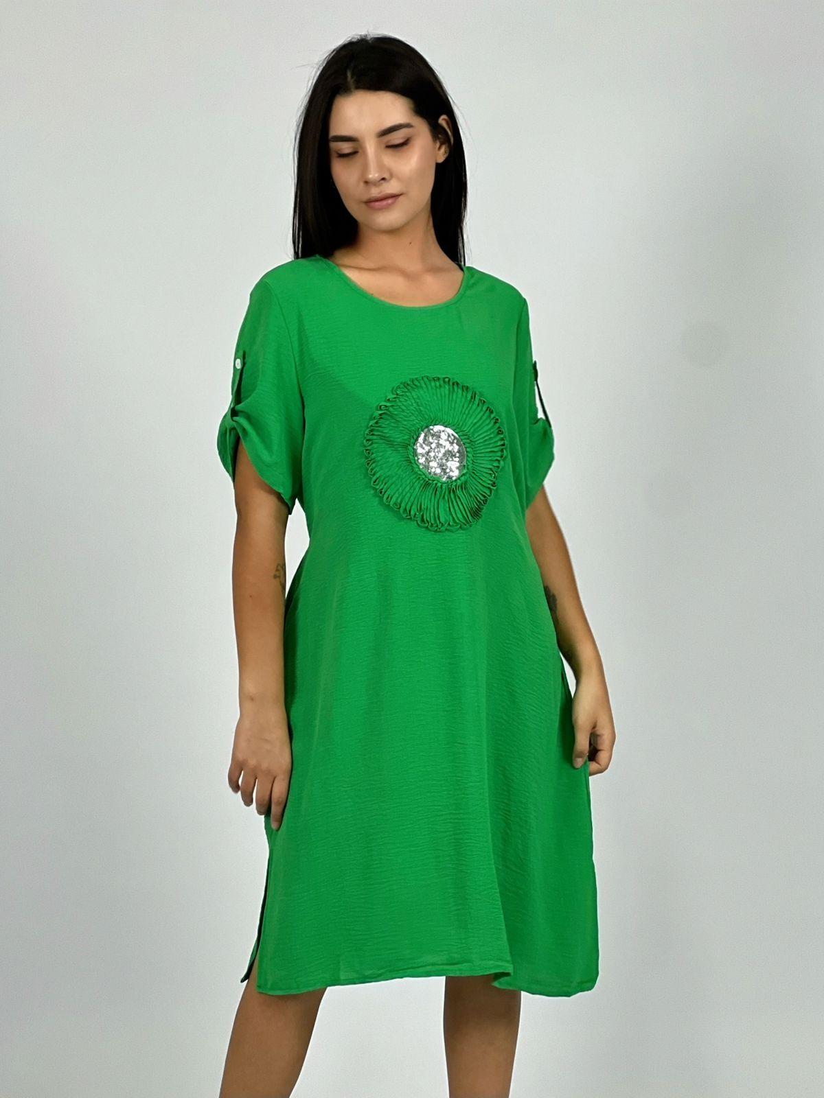 Vestido Crepe Holgado Circulo con Brillo