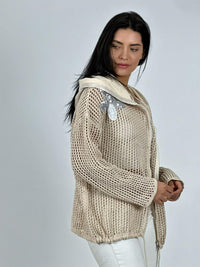 Polerón Hilo con Cierre Flores Brillantes