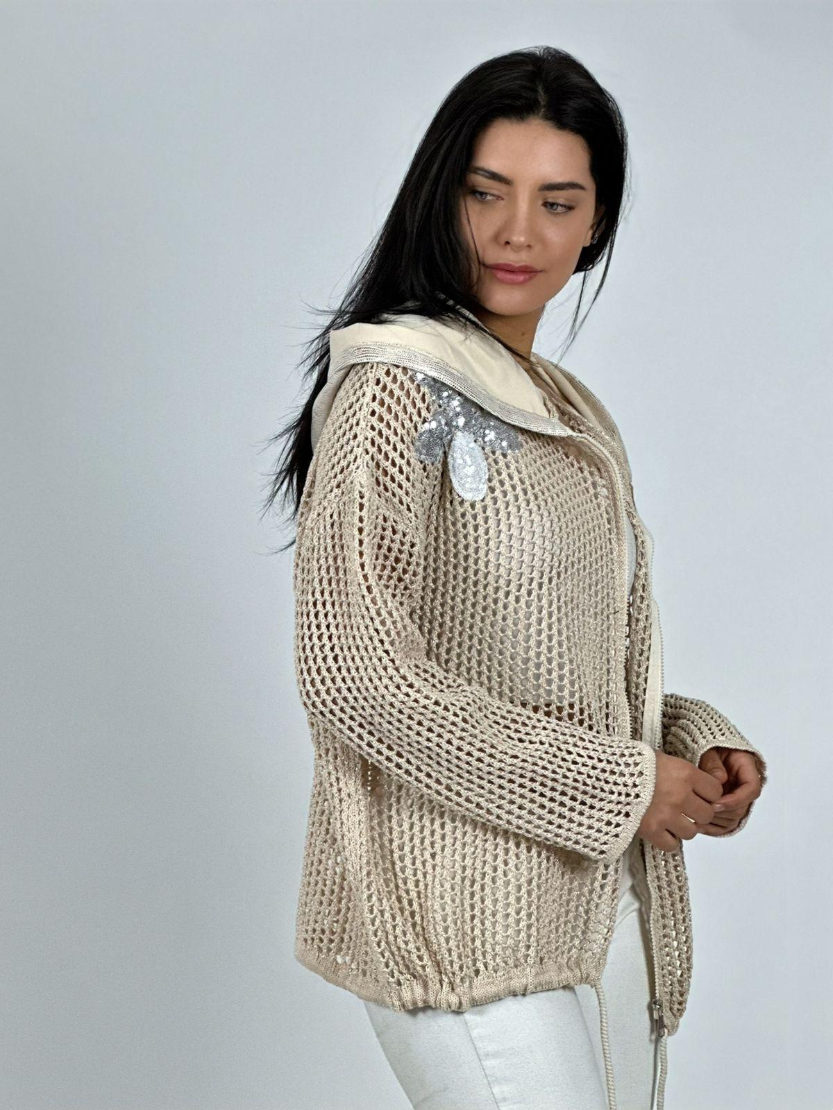 Polerón Hilo con Cierre Flores Brillantes