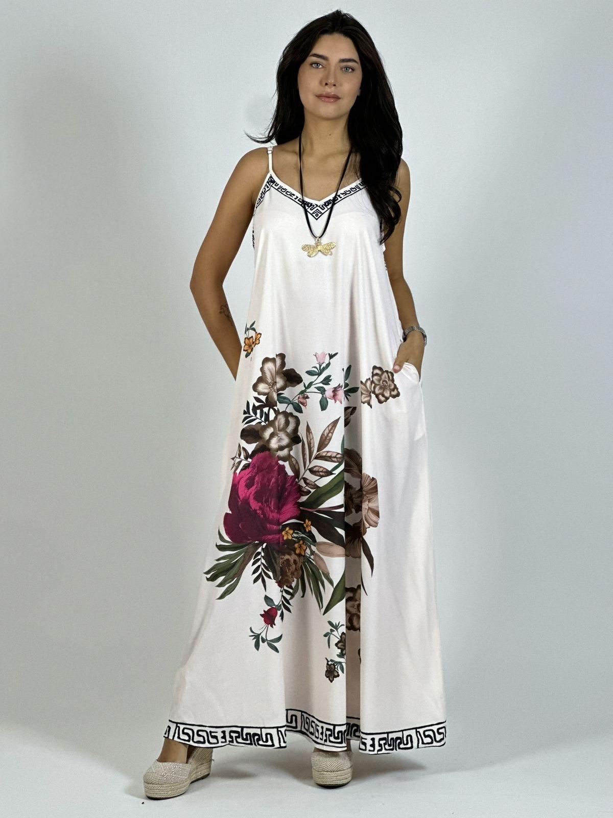 Vestido Satín Con Flores