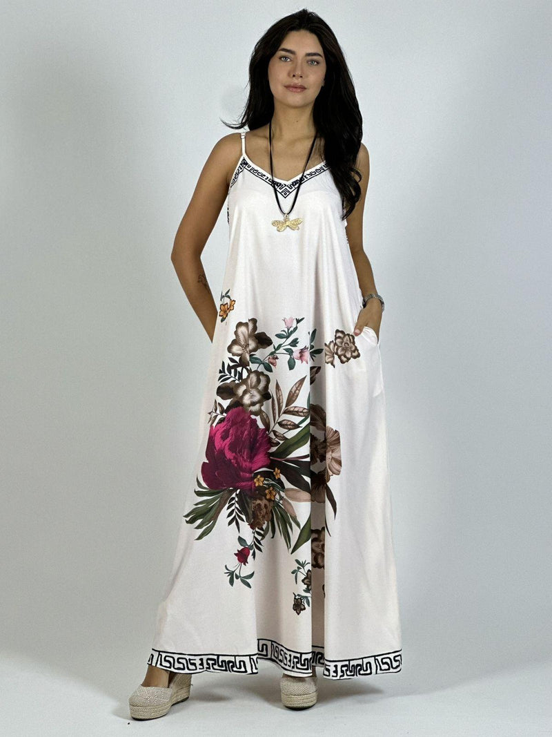 Vestido Satín Con Flores