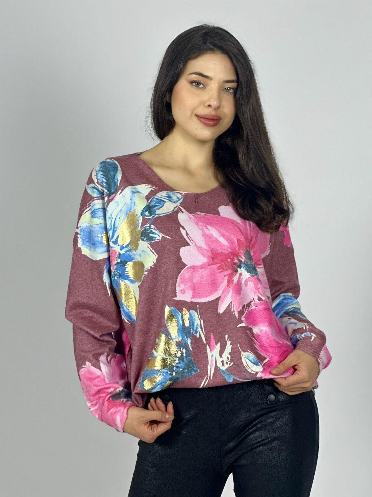Sweater Spandex Estampado Floral con Brillo