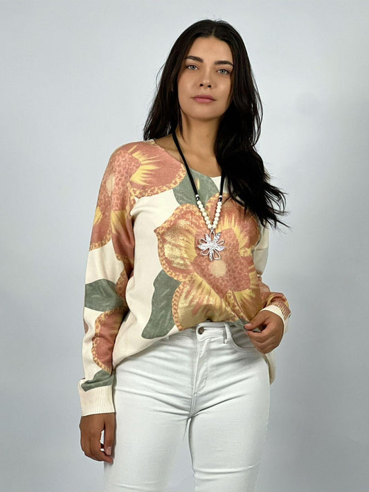 Sweater Spandex Estampado Flor de Camelia