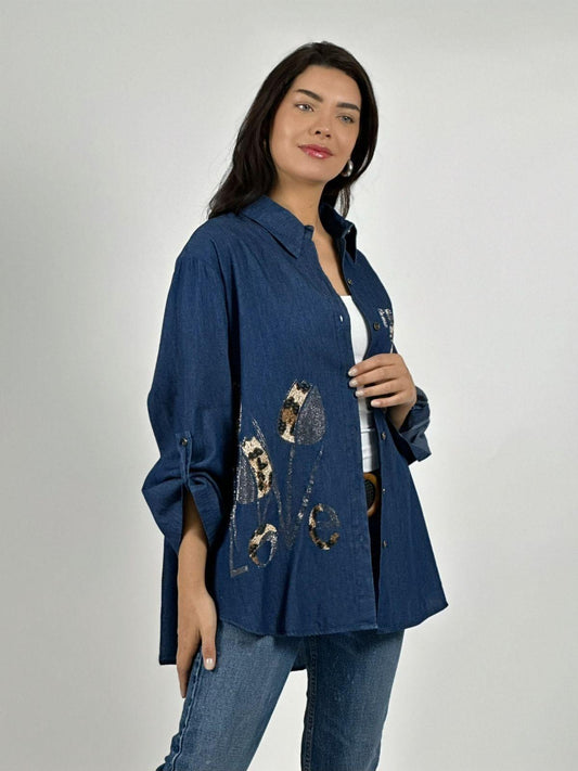 Blusa Mezclilla Teddy Osito y Flores