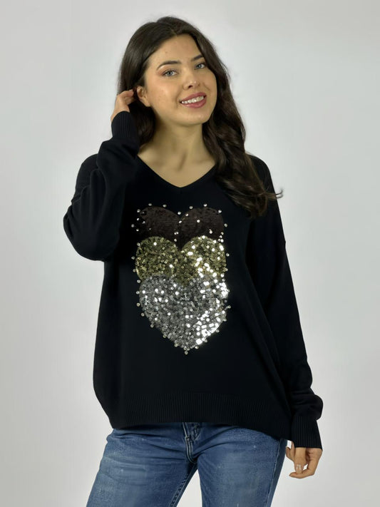 Sweater Spandex Triple Corazón Brillantes