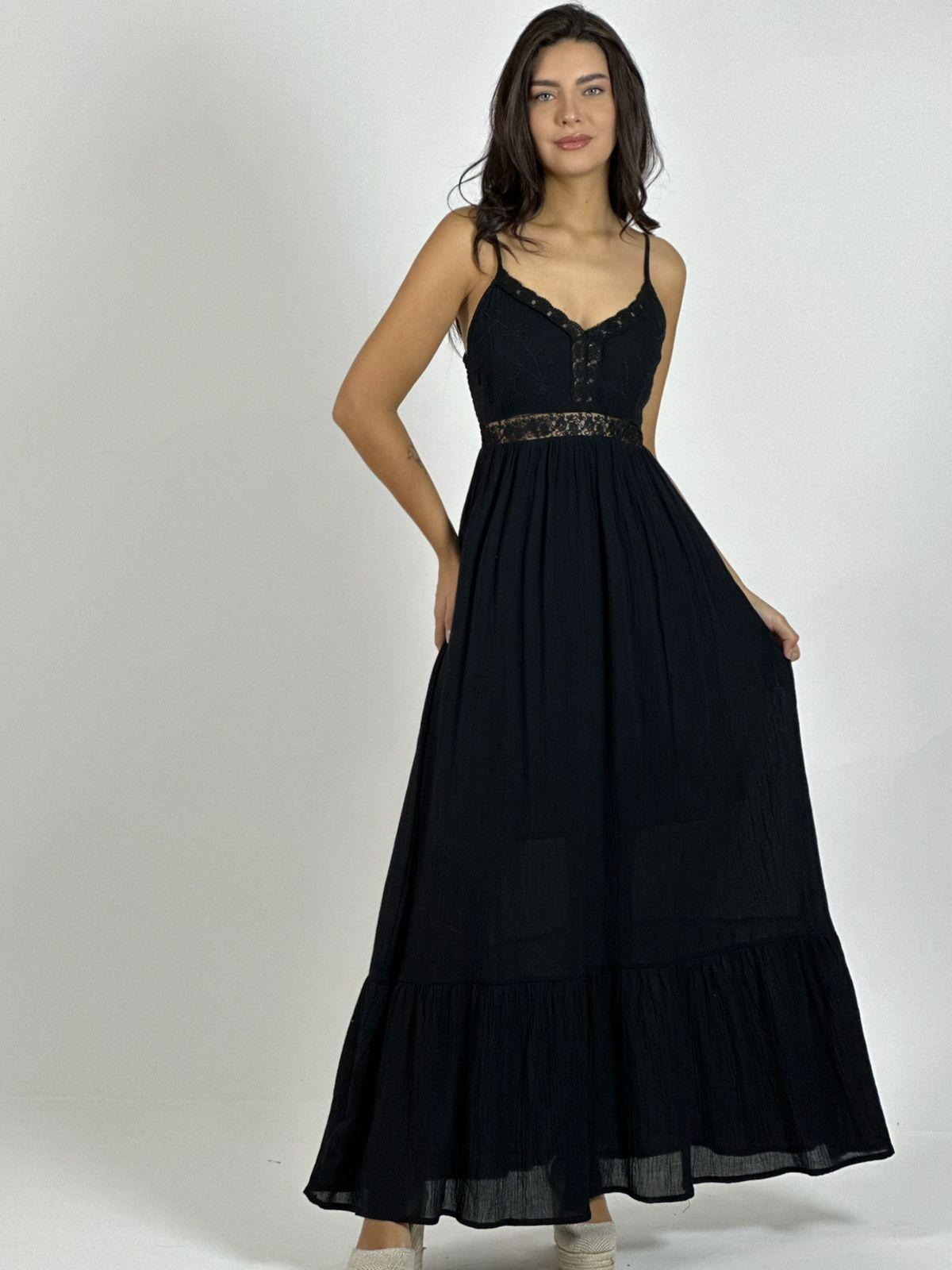 Vestido Crepé Torso Encaje