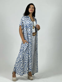 Vestido Viscosa Abotonado Estampado Ondas