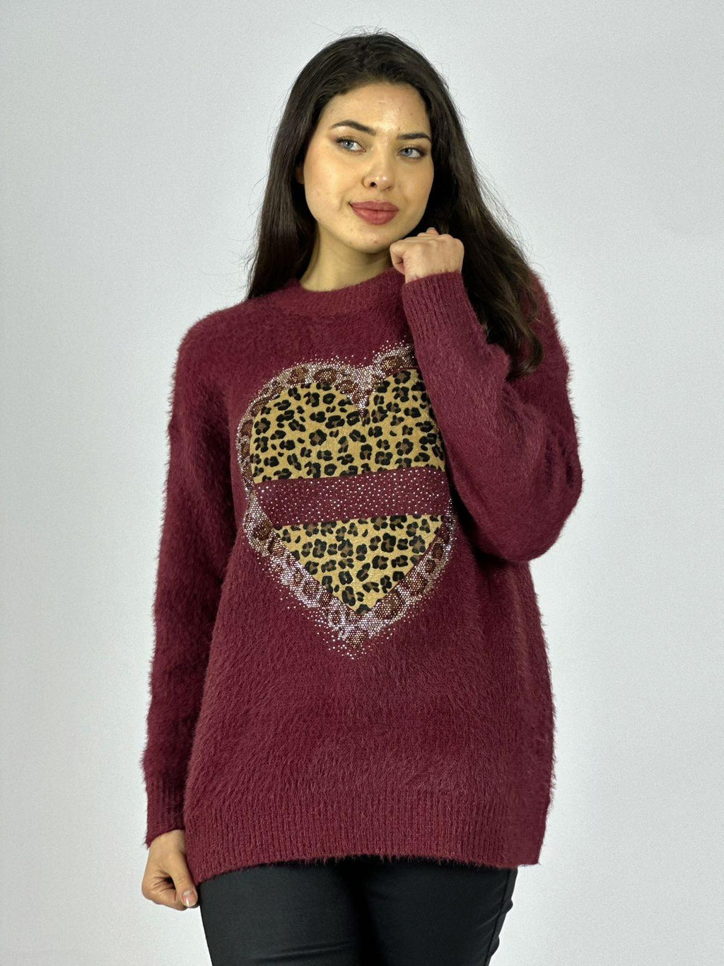 Sweater Cashmere Corazón Print con Brillos