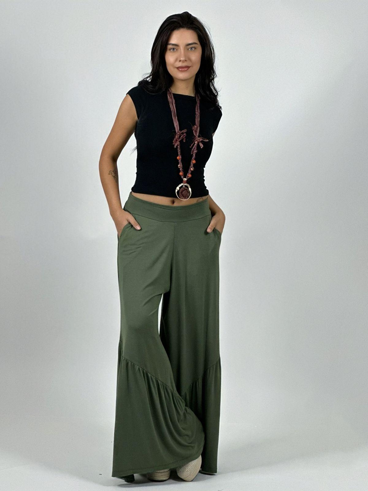 Palazzo Algodón Casual con Faroleos