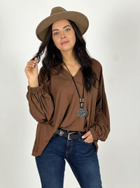 Blusa Cuello V Mangas Globo