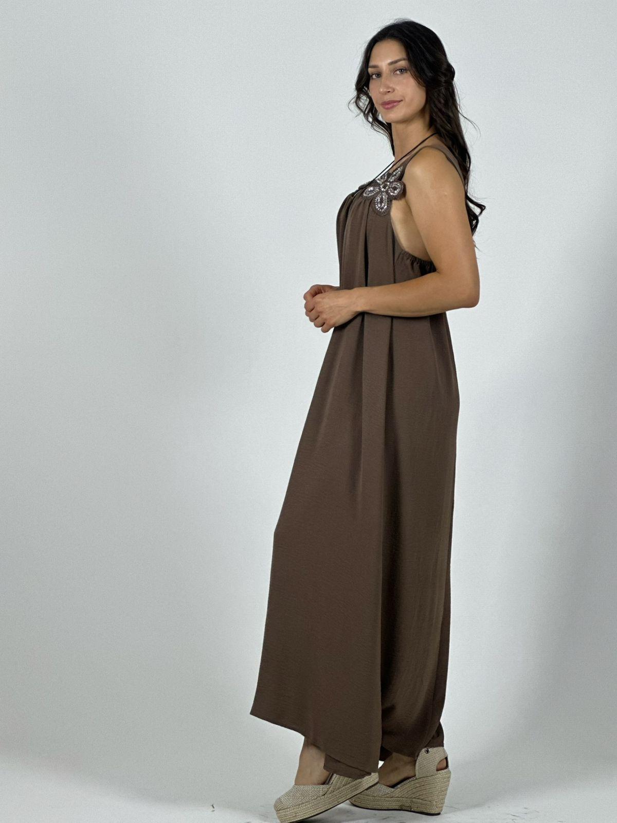 Vestido Crepé Tirantes Con Flores Brillantes