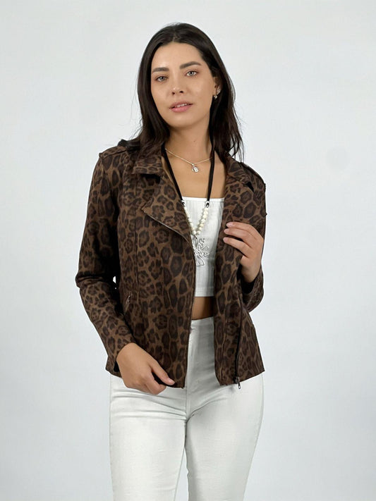 Chaqueta Gamuza Print Con Cierre Cruzado