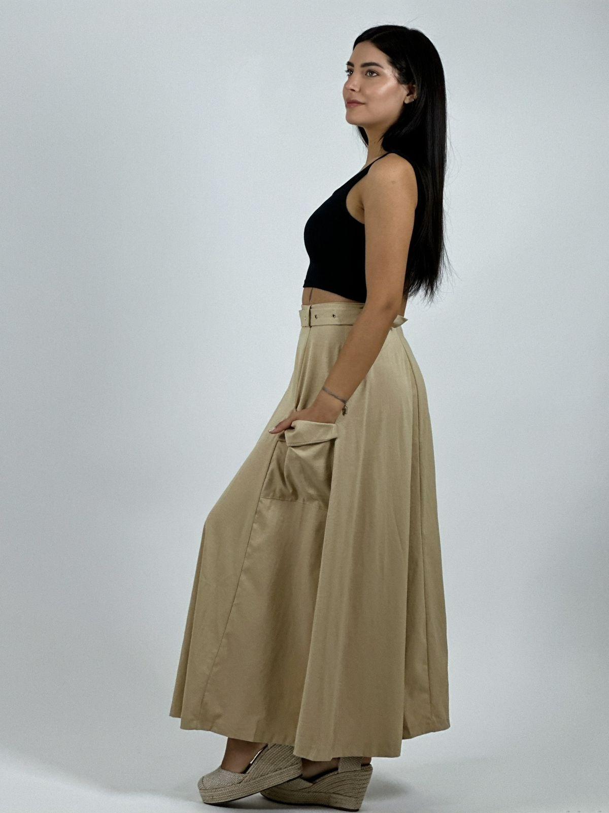 Falda Larga Con Cinturón y Cierre Abertura