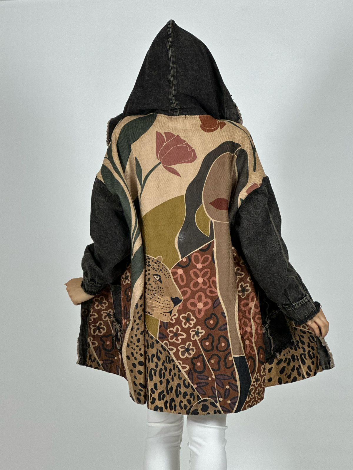 Abrigo Italiano Lana/Mezclilla Mujer y Leopardo