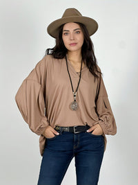 Blusa Cuello V Mangas Globo