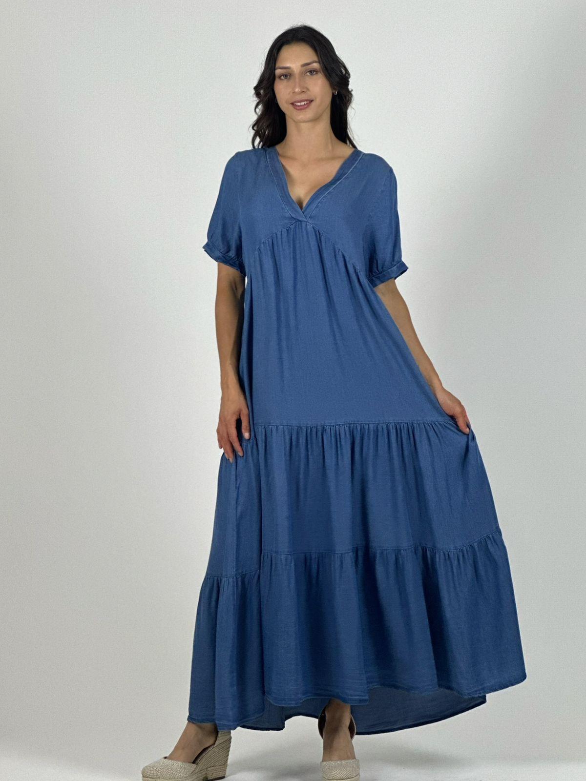 Vestido Mezclilla Seccionado Cuello V