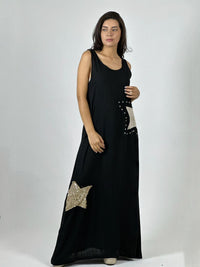 Vestido Lino Estrellas Tejidas con Brillos